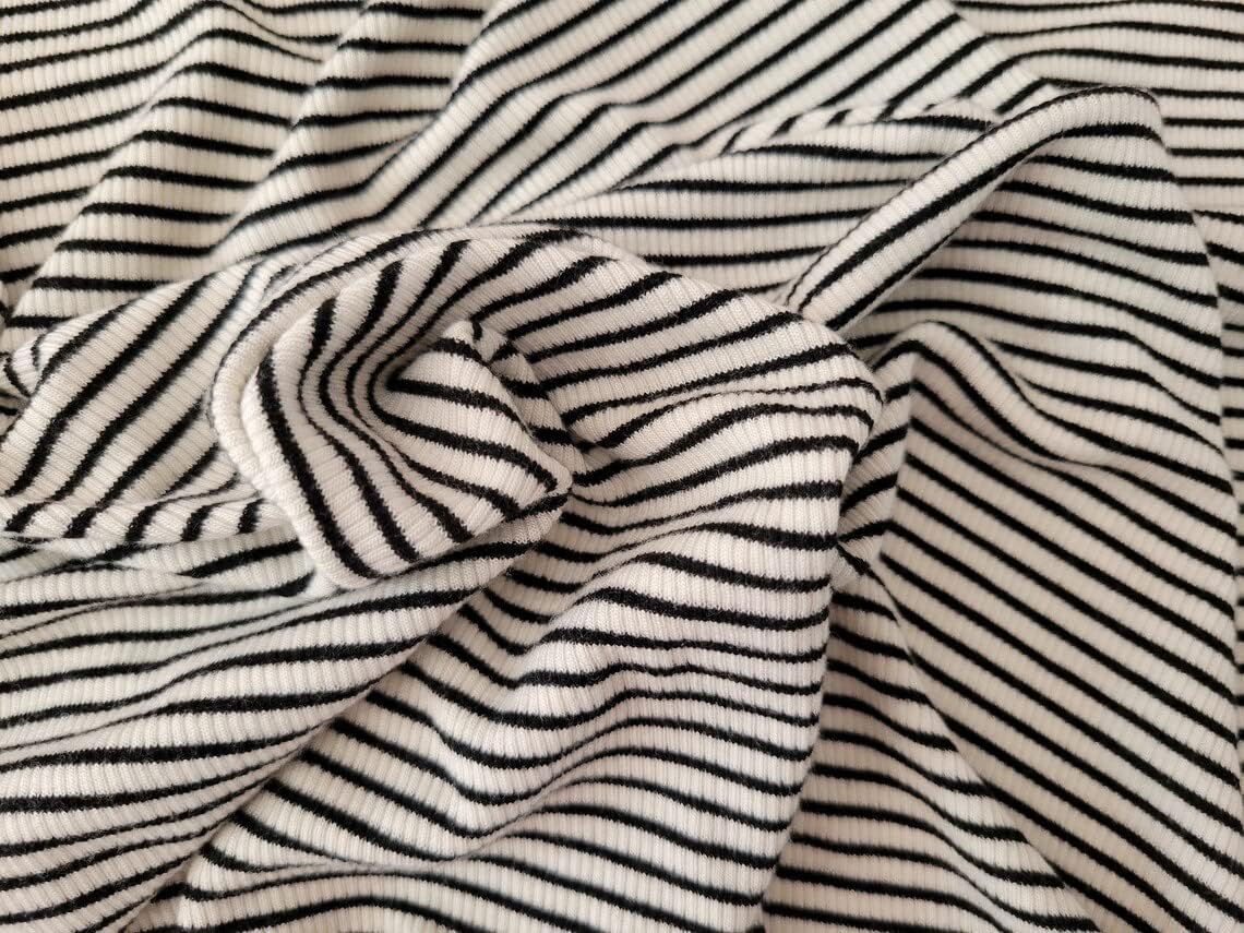 Koshtex Rayon Spandex 2x1 Rib Knit Fabric by The Yard Black White Stripe Yarn Dye 10/21/16