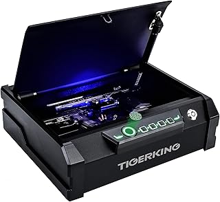 TIGERKING Gun Safe, Biometric Gun Safe for Pistols, Quick Access Pistol Safe with Silent Mode and Auto-Open Lid Device, Ha...
