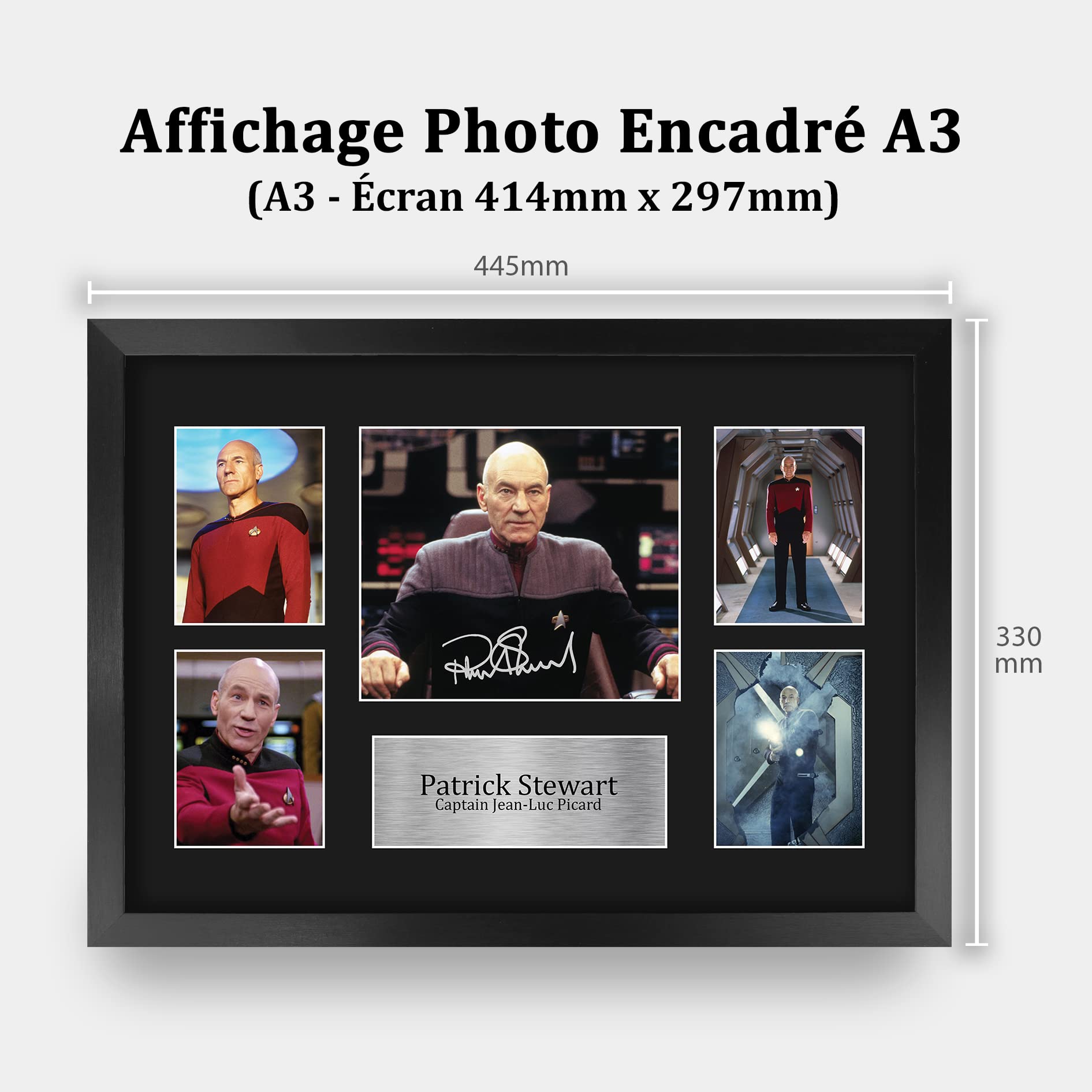 HWC Trading FR A3 Patrick Stewart Star Trek Jean-Luc Picard Cadeaux Imprimé Signé Autographe Photo pour les fans d’émissions de télévision - A3 Encadré