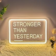 Neon Sign Stronger Than Yesterday For Wall Decor 3D Art Carving Design Indoor Bedroom Led Backdrop Flex Christmas Party Wedding Living Room Birthday Girl Boy Women Gift Warm White,USB,3020CM