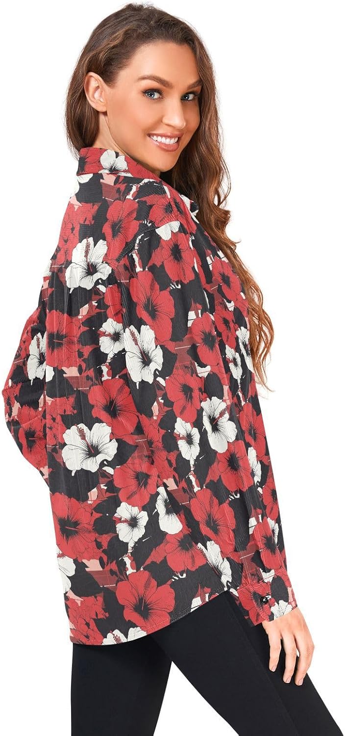 KLL Buffalo Plaid Red Black Womens Men's Regular-Fit Rugby Shirts Daily Wear Long Sleeve Blouses
