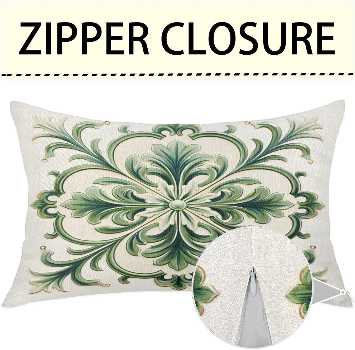 Pillow Covers Pack of 2 Green Floral Pattern Couch Pillow Covers 12x20 Inch Throw Pillow Cover for Home Decor Living Room Bedroom Car