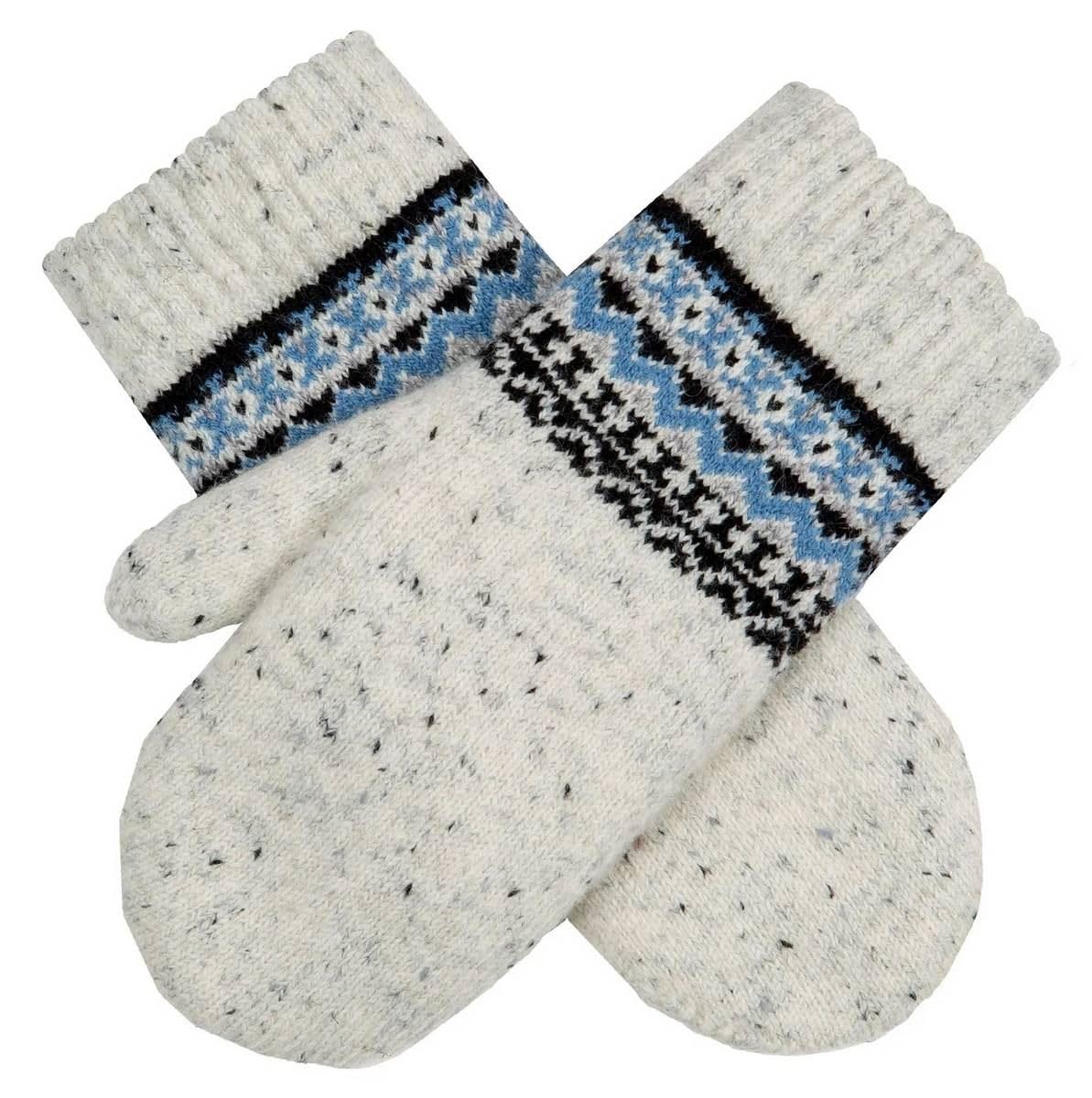 Dents Women's White Fair Isle Wool Blend Knitted Mittens - Winter