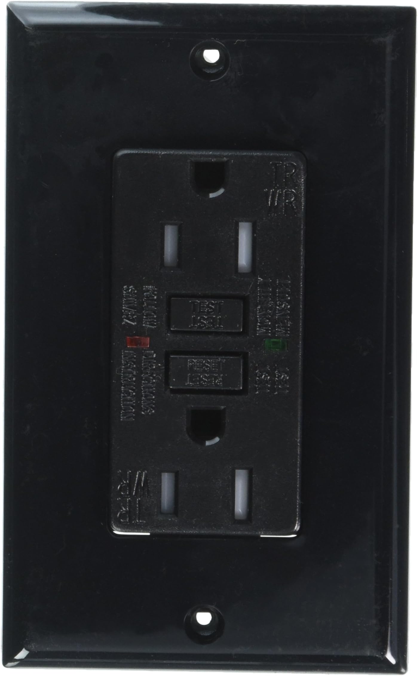 Royal Pacific 9217BK GFCI Tamper And Weather Resistant 15 Amp Ground Fault Circuit Interrupter, Black With Green LED Indicator Light