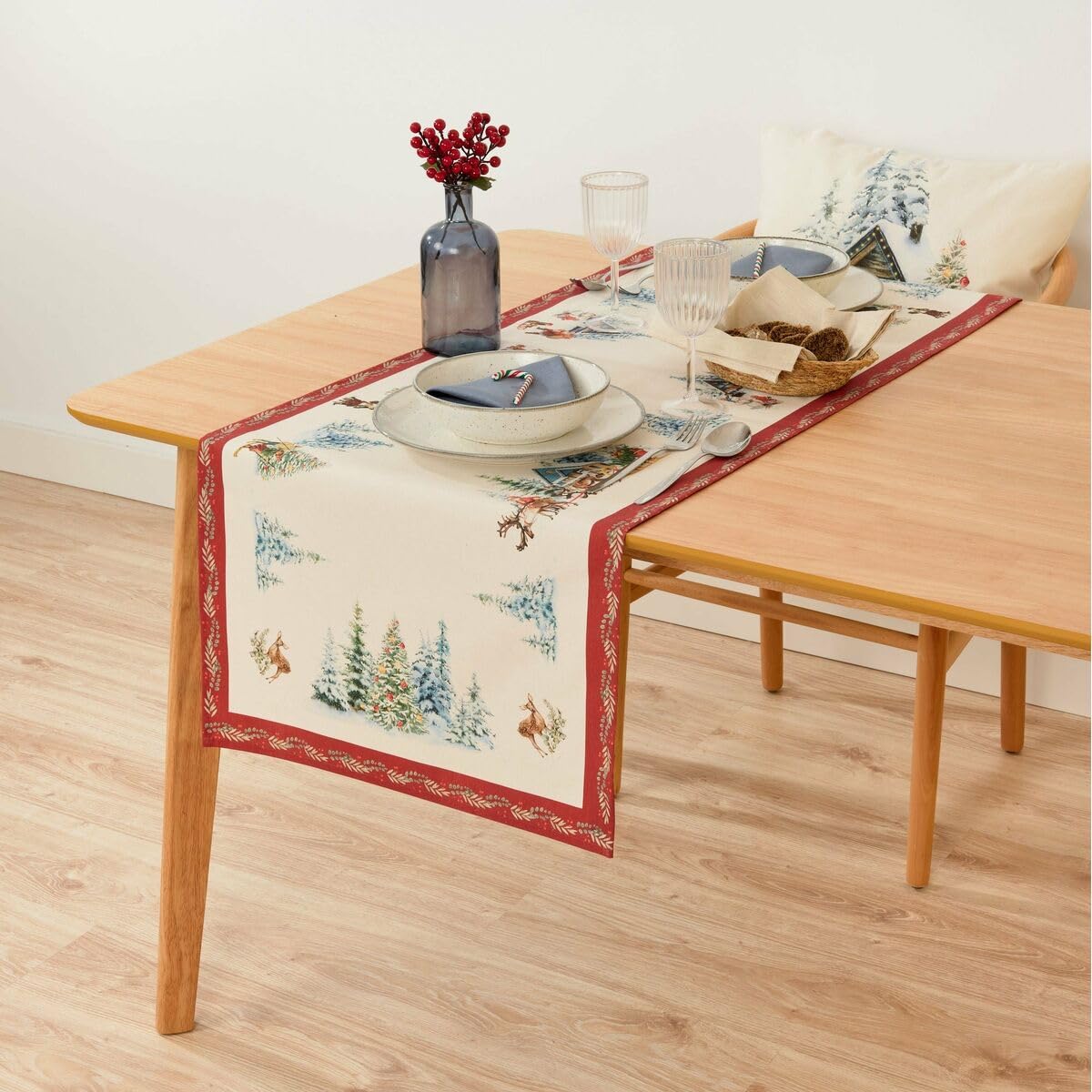 Chemin de table Christmas Landscape 45 x 140 cm Muaré pour nappe et décoration de Noël