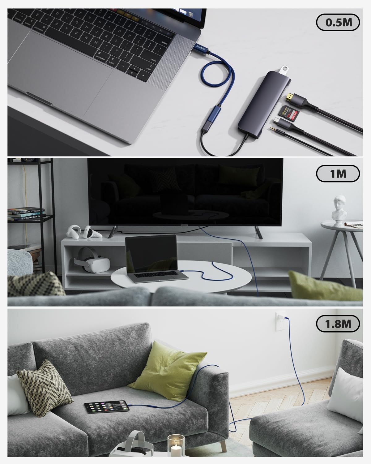 Belkertech Cavo prolunga USB C (1m/3.3FT) USB3.2(10gbps) tipo C maschio a femmina, estensione di ricarica e sincronizzazione per docking station M1, MacBook Pro, caricabatterie colore: Blu
