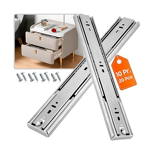 Soft Close Drawer Slides Ball Bearing 3 Folds Full Extension Side Mount Cabinet Runners Glides Rails Track 100 Lbs Load 10 12 14 16 18 20 22 24 Inch Silver 10 Pairs