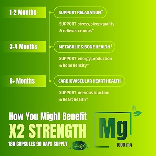 Miniatura 6 de ZYY Cápsulas de glicinato de magnesio puro de 1000 mg de máxima fuerza, quelado para alta absorción, suplemento de magnesio para sueño, músculo,