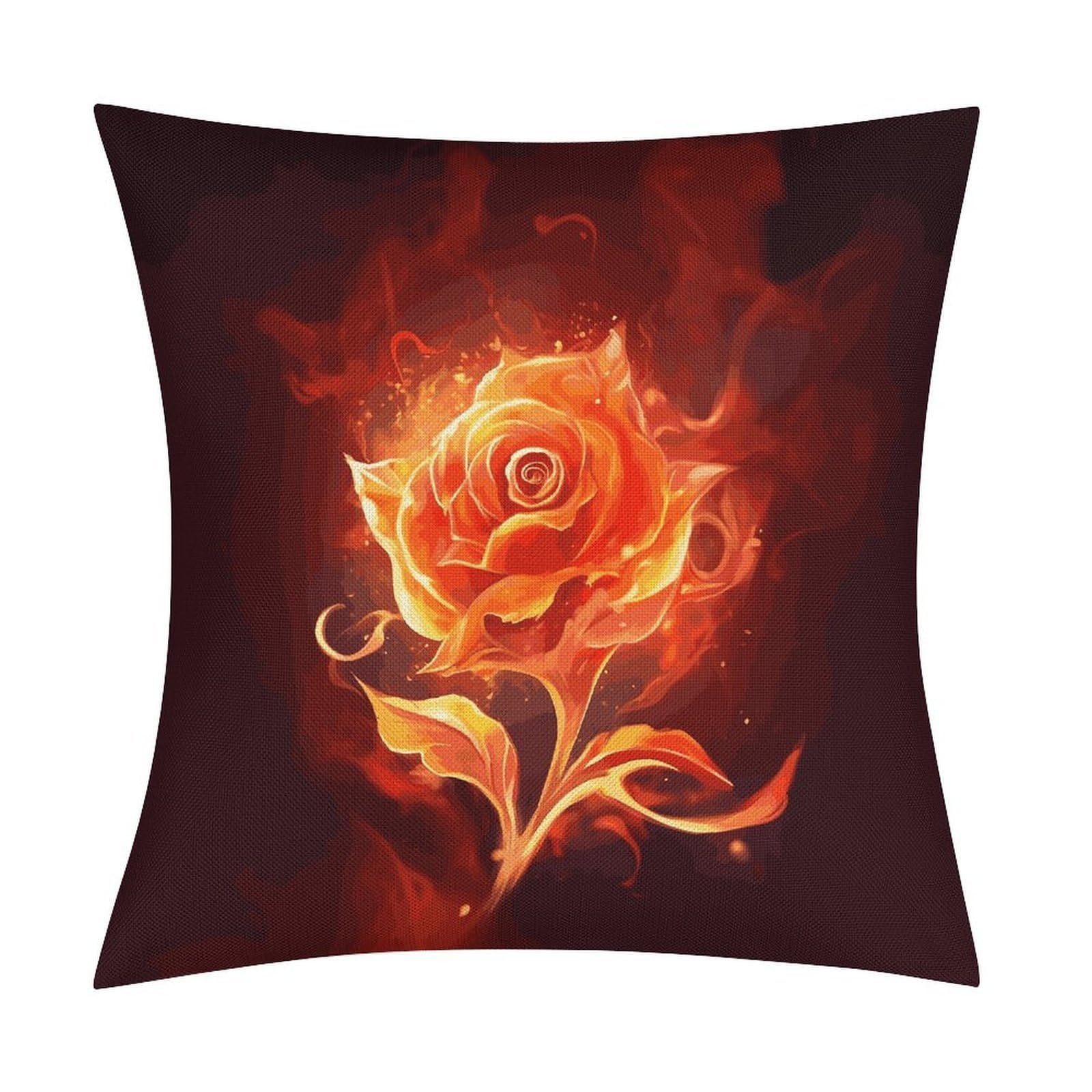 Fodpand Style Flame Rose Pillow Covers 18X18 Inch, Pillow Cases Boho Farmhouse, Throw Pillow Covers For Couch Sofa Bed Spring Home Decor