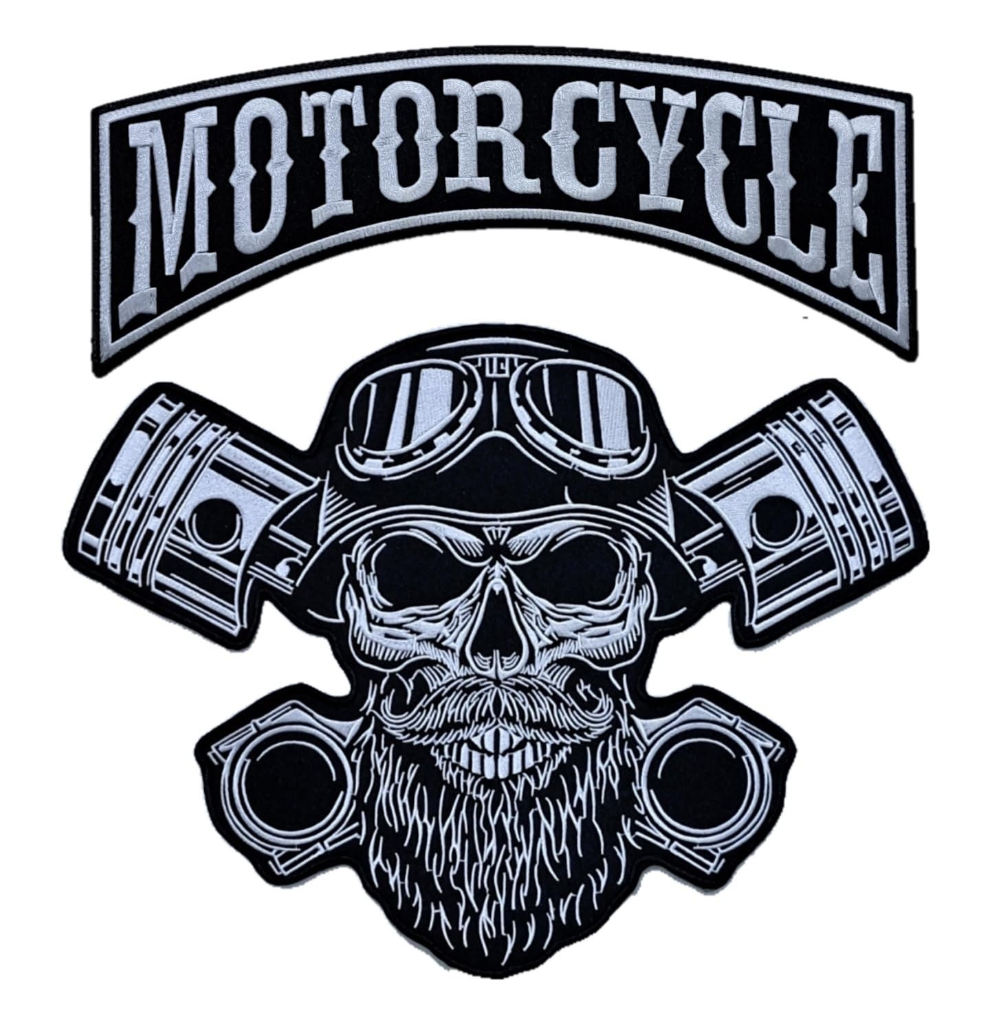 Juego de 2 parches bordados Biker "Motorcycle" + Punck Skull XXL parches termoadhesivos para chalecos y chaquetas de moto, para decorar chaquetas de moto, bordado en accesorios de ropa, manualidades.