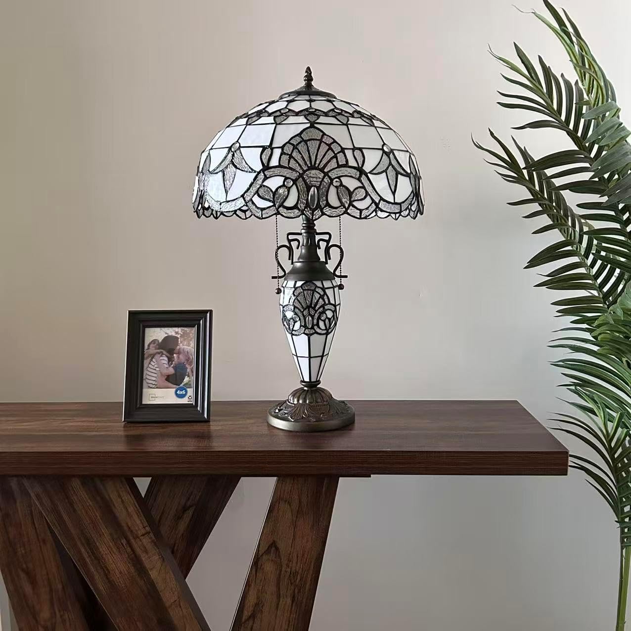 White Stained Glass Table Lamp Glass Shade and Bease Included LED Bulbs for Living Room Bedroom Bedside 16" W*16" D*24" H