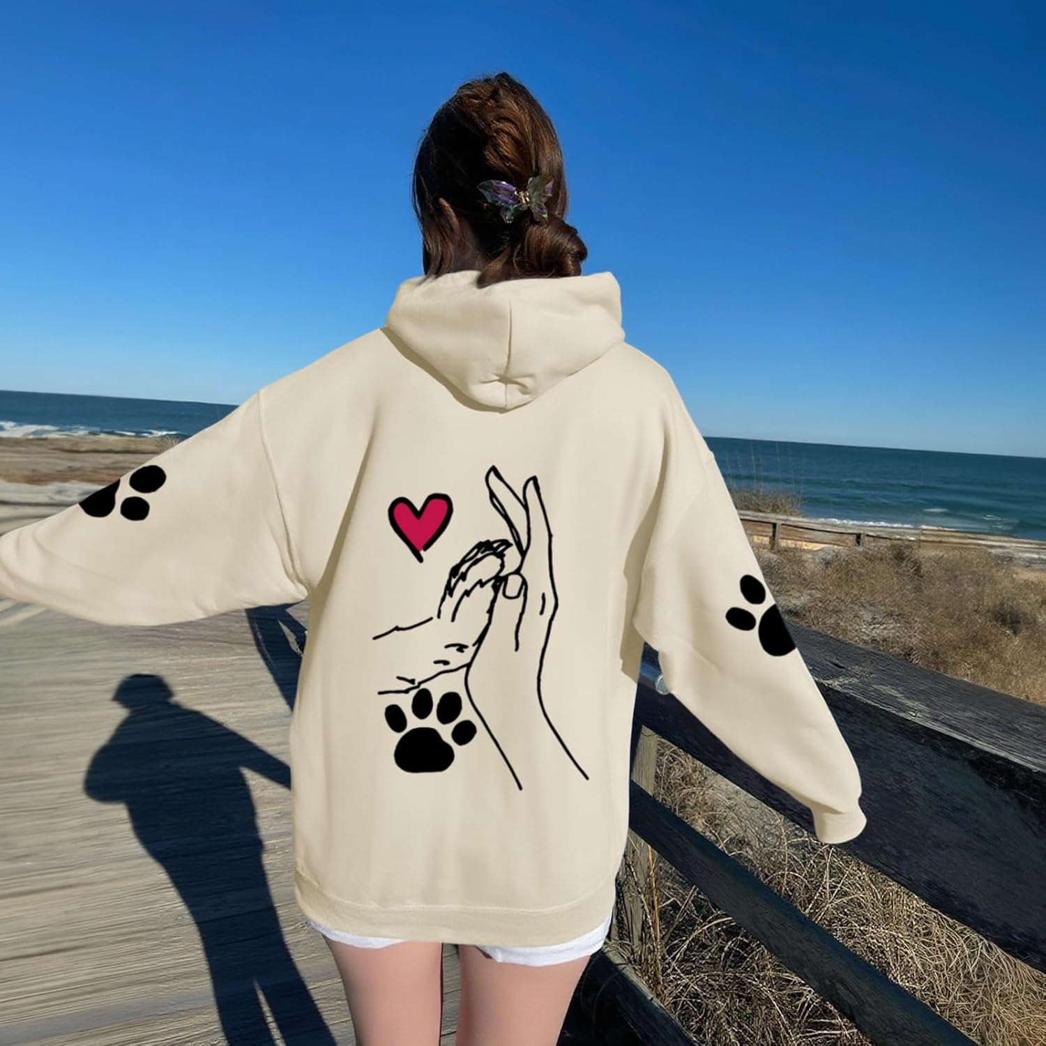 KEEVICI Dog Paw Print Heart Sweatshirt for Women Pet Sweatshirts for Dog Lovers Cute Graphic Cotton Hoodies Pullover Tops - Image 4