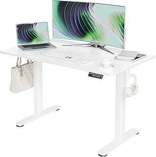 Claiks Height-Adjustable Desk, Electric Height-Adjustable Desk, Standing Height Adjustable Desk – White FrameWhite Surface, 120 x 60 cm