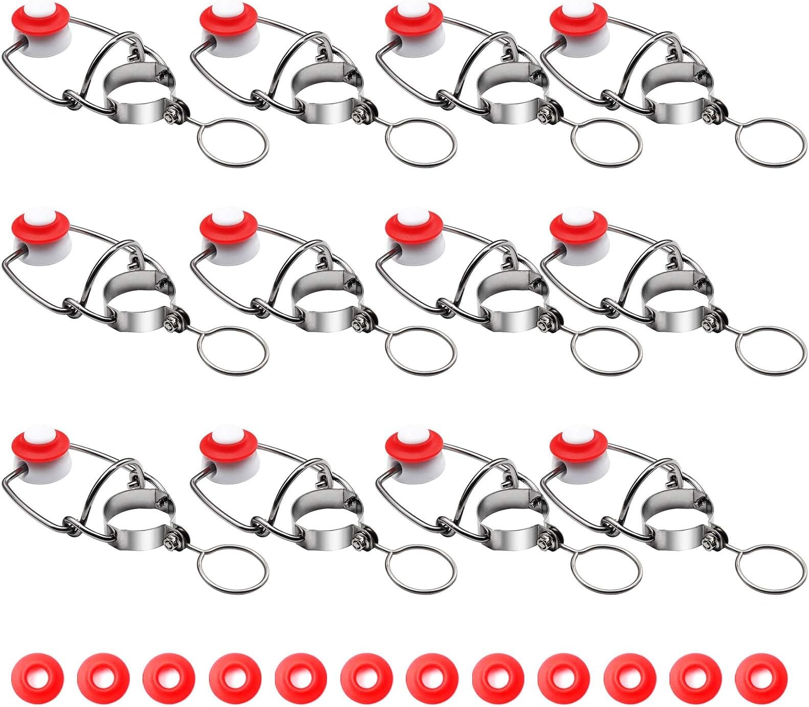 FERRODAY 12PCS Swing Top Glass Bottle Caps Flip Top Bottle Cap Beer Bottle Airtight Lids with 12Pcs Replacement Silicone Gaskets, 18mm Leakproof Easy Swing Top Stopper Fits 8/17.5/26/35oz Beer Bottle