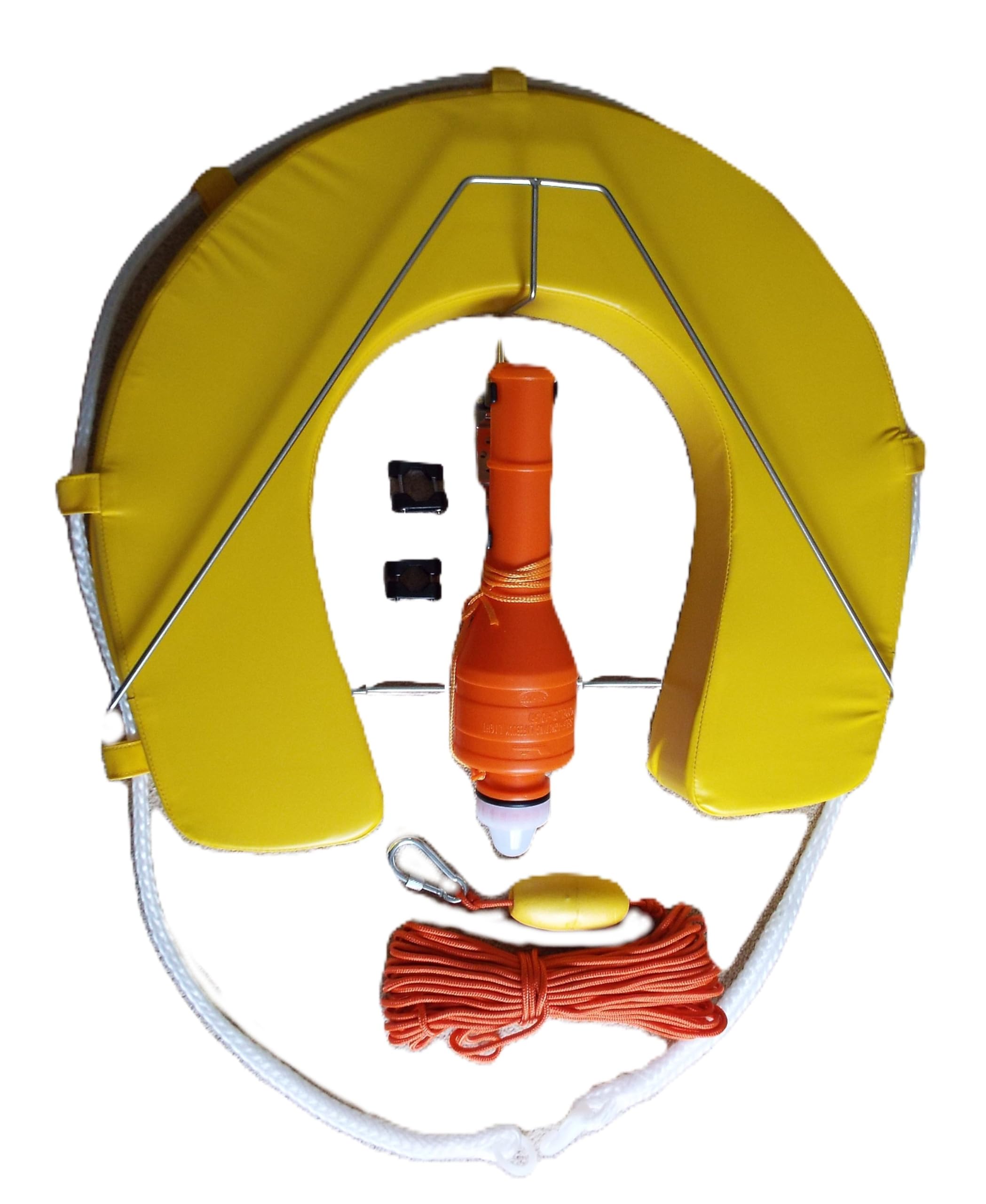 Marine Safety MOB Kit, Horseshoe Lifebuoy with LED Light, Throw Line and V-Bracket Mount, Orange (Yellow)
