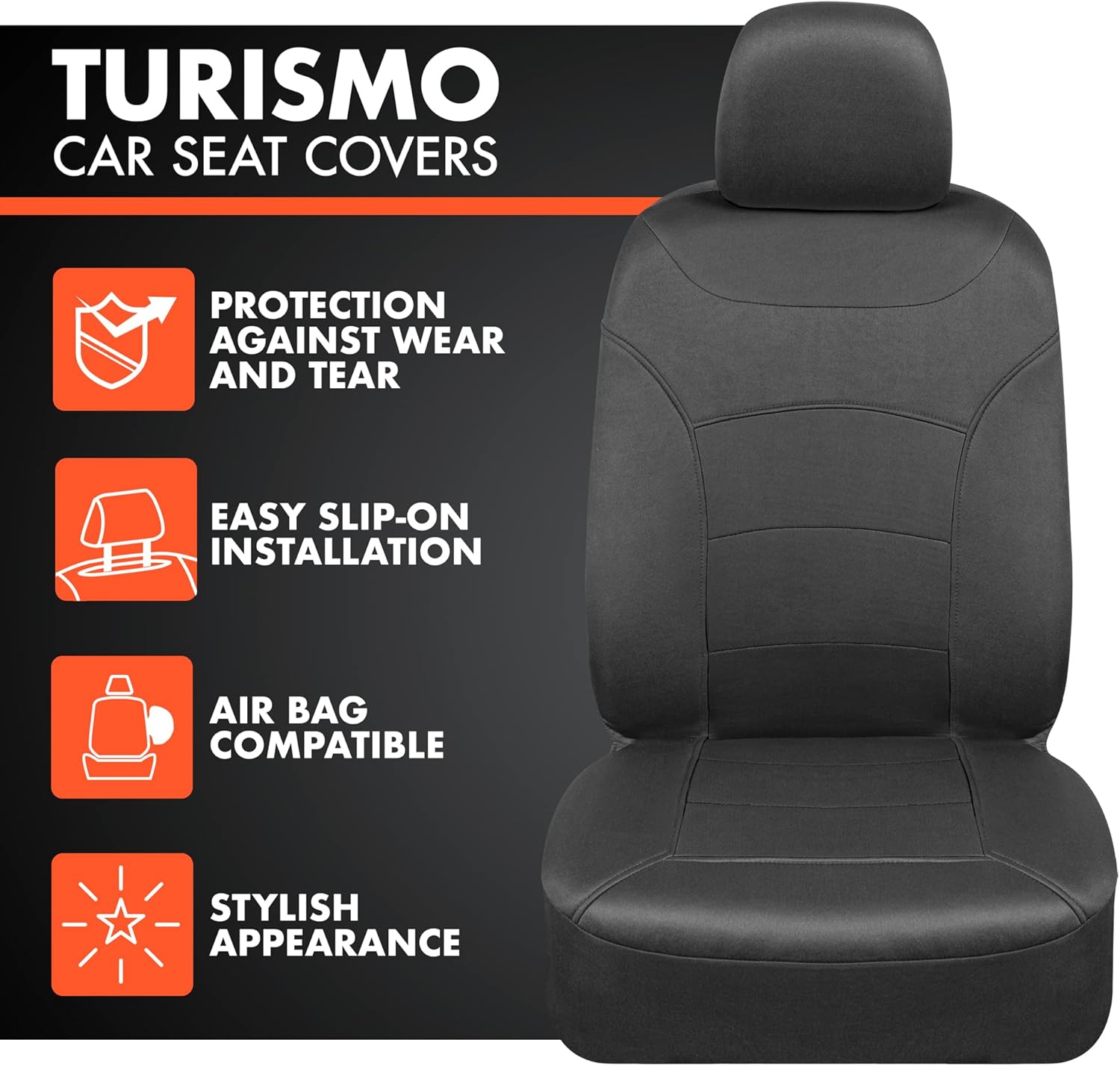 carXS Turismo Car Seat Covers Full Set, Black Two-Tone Front Seat Covers for Cars with Split Rear Bench Back Seat Cover, Automotive Seat Covers for Trucks SUV Van Auto