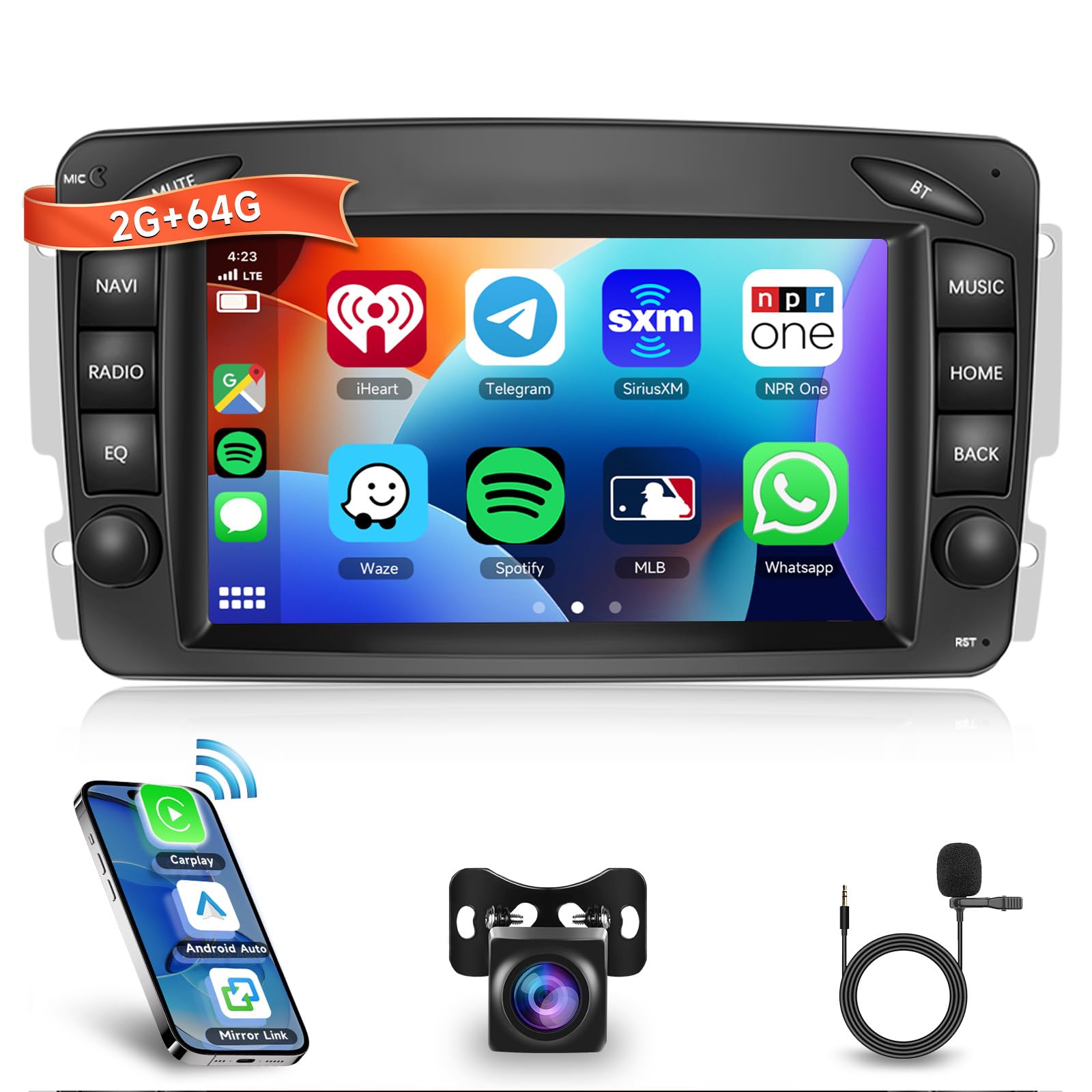 VECHTEL 2G+64G Autoradio pour Mercedes Benz C CLK G Classe W203 W209 W463 Viano Vito avec CarPlay Android Auto sans Fil, Écran Tactile 7 Pouces Autoradio Android 13, GPS WiFi Bluetooth Caméra