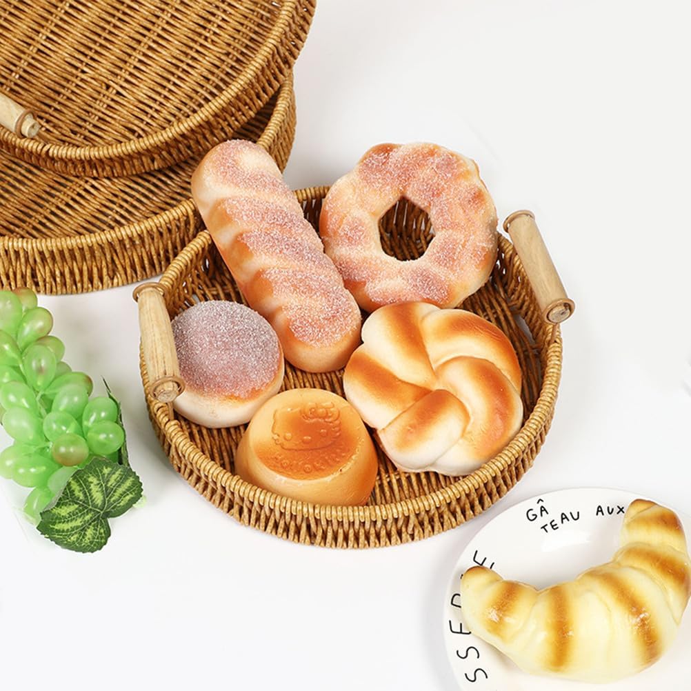 Imitation Rattan Handmade Woven Kitchen Vegetable Drainer Basket, Wicker Woven Food Storage Display Box for Bread, Food Snacks Strainer