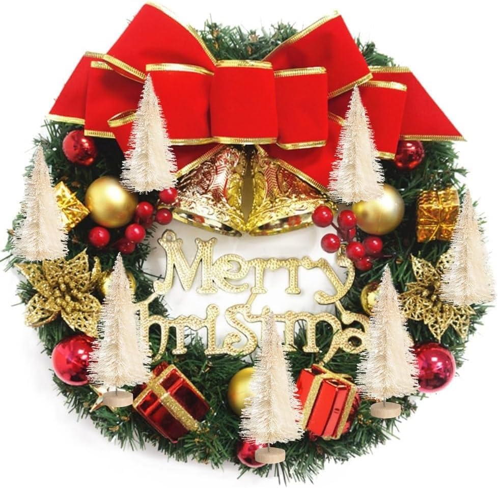 Miniatura 4 de 8 piezas de mini árbol de Navidad blanco, pequeños árboles de Navidad artificiales con base de madera, árboles de cepillo para botellas, árbol de