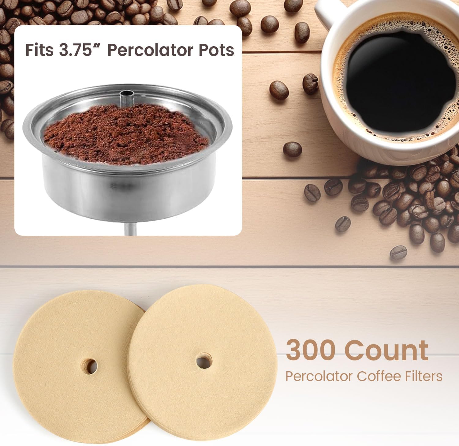 Clinuse 300Pcs Percolator Coffee Filters, 3.75" Disposable Disc Filters