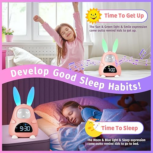 Miniatura 2 de Reloj despertador para niños, reloj despertador para niños de entrenamiento del sueño con luz nocturna, 4 brillo y 2 opciones de alarma, relojes