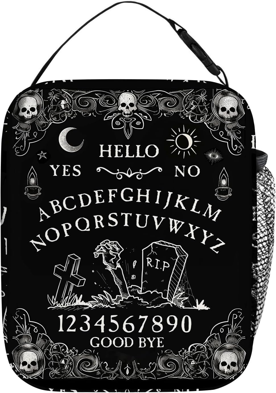 Goth Ouija Board Lunch Box, Gothic Halloween Skull Witchy Horror Lunch Bag for Kids Women Men, Black and White Spooky Insulated Thermal Cooler Lunchbox Meal Tote Bag for School Work - Image 2