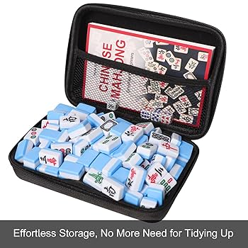 麻雀 Carry CANADA GUSTARIA Mini Chinese Mahjong Set, 144 Blue Tiles with Small