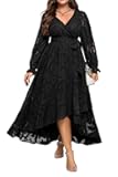 Plus Size Dresses Wedding Guest - Fall Semi Formal Floral Long Sleeve Wrap V Neck High Low Maxi Dress with Belt Women