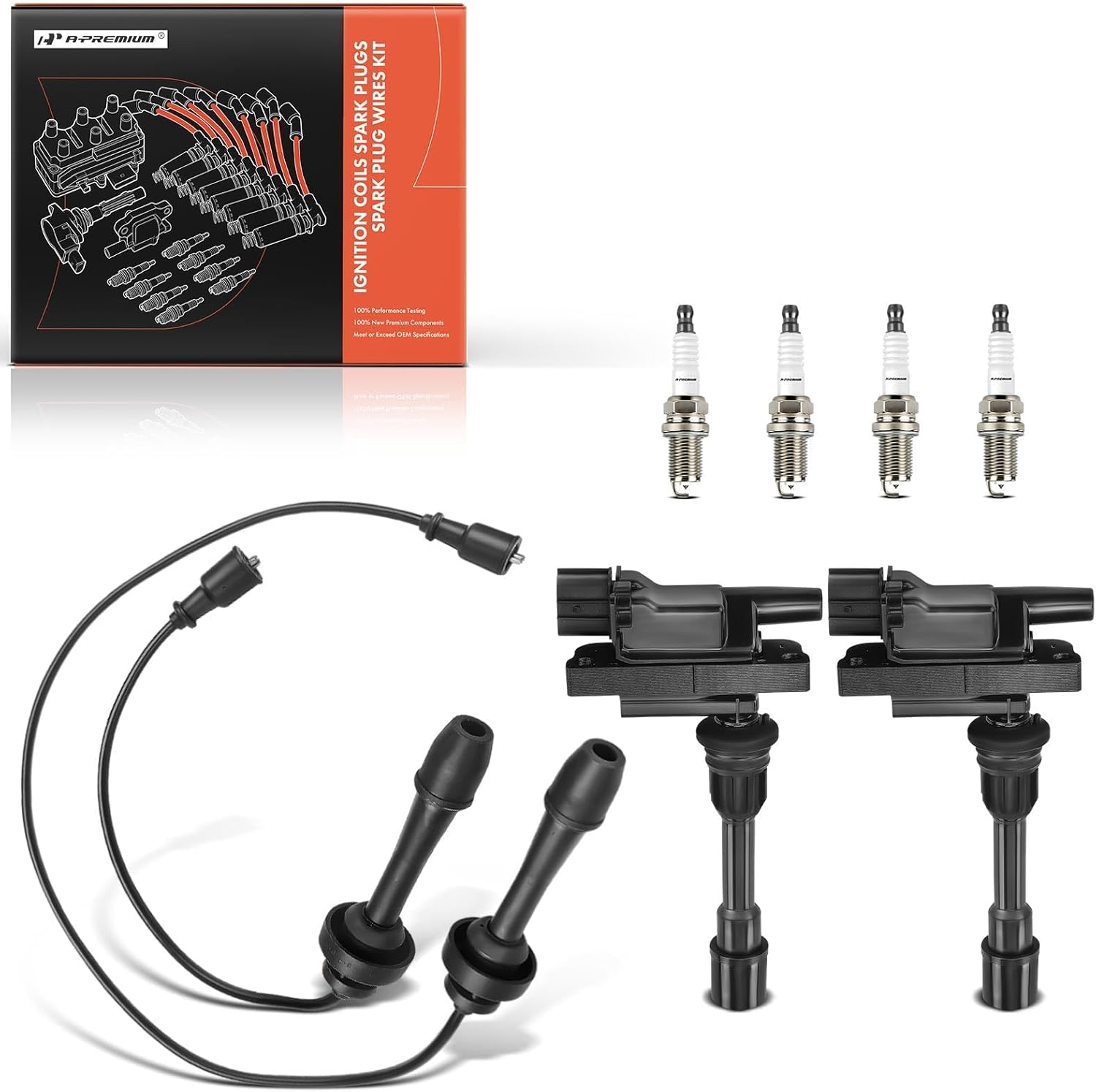A-Premium 2 Ignition Coils with 2 Wire and 4 Iridium Spark Plugs Compatible with Mazda Protege 2001-2003, Protege5 2002-2003, 2.0L