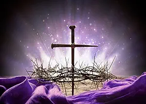 Fondo de tela de 2,1 x 1,5 m con la Crucifixión de Jesús, corona de espinas, cruz, clavo, fondo para fotografía, pancarta religiosa morada de Pascua, decoración para eventos, iglesias cristianas, fiestas, accesorios para fotomatón.