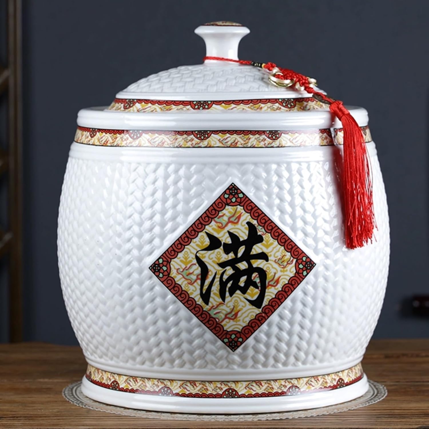 JKGHK Rice Container, Large Ceramic Jar for Rice, Storage Containers with Lid, Rice Dispenser Airtight Storage Bucket, for Rice, Soybeans, Corn, Flour, Oatmeal(Yellow C,5kg)