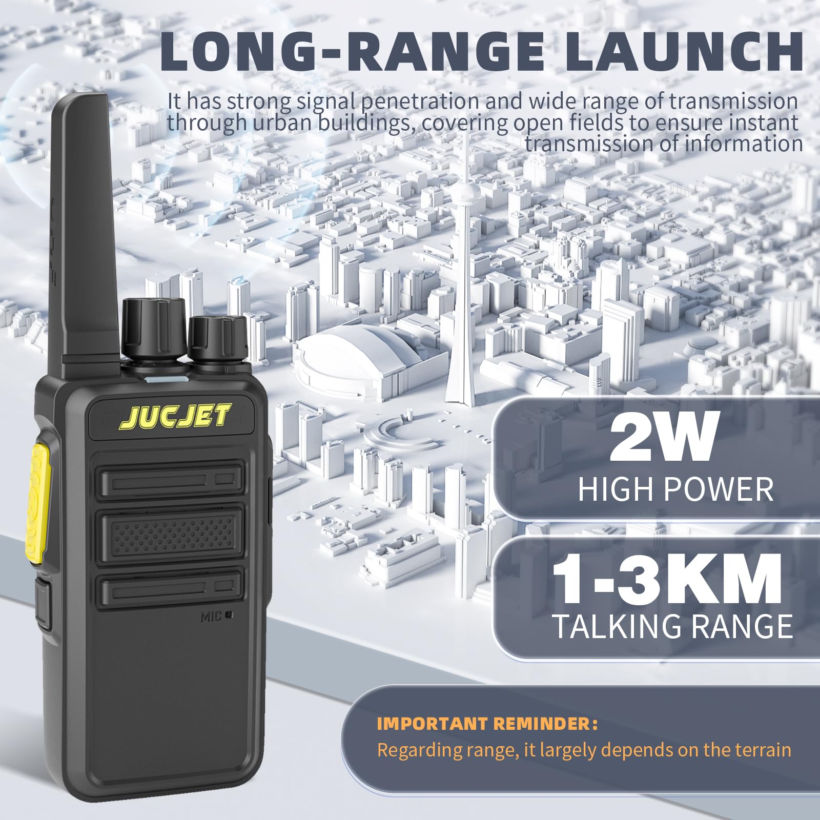 Walkie talkie JUCJET V12D, set di radio PMR446 con ampia portata e soppressione intelligente del rumore e riconoscimento vocale Walkie talkie-comunicazione crittografata, scansione analogica (2 pezzi)