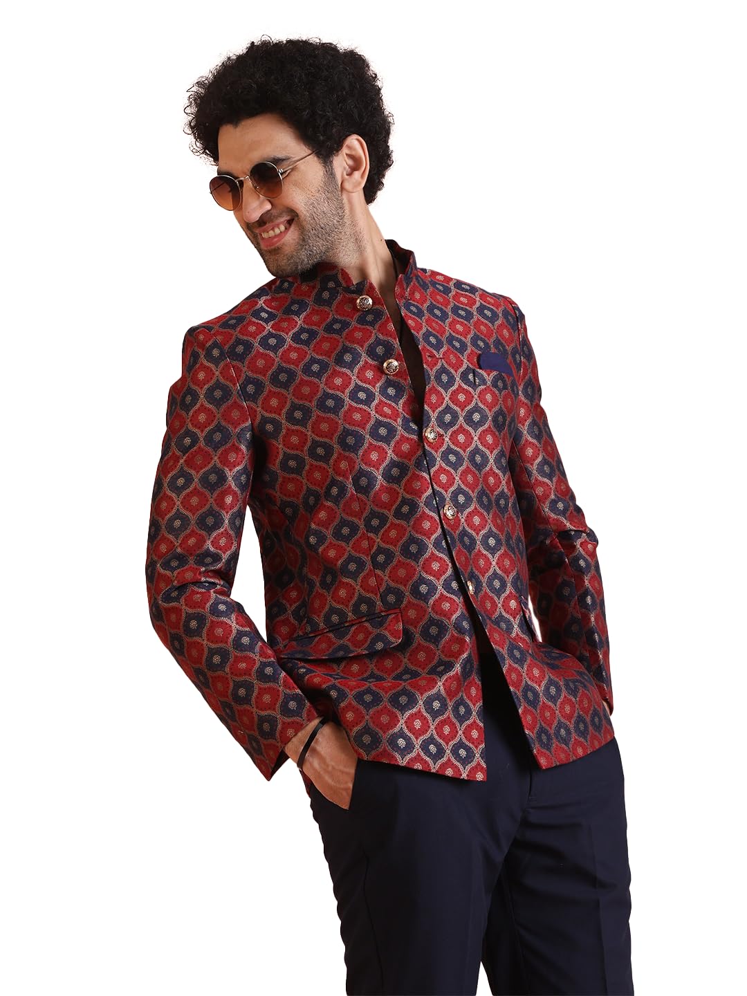 kisah Mens Jodhpuri Bandhgala Silk Blend Jacquard, Ethnic Wear for Men, Maroon-picture-29