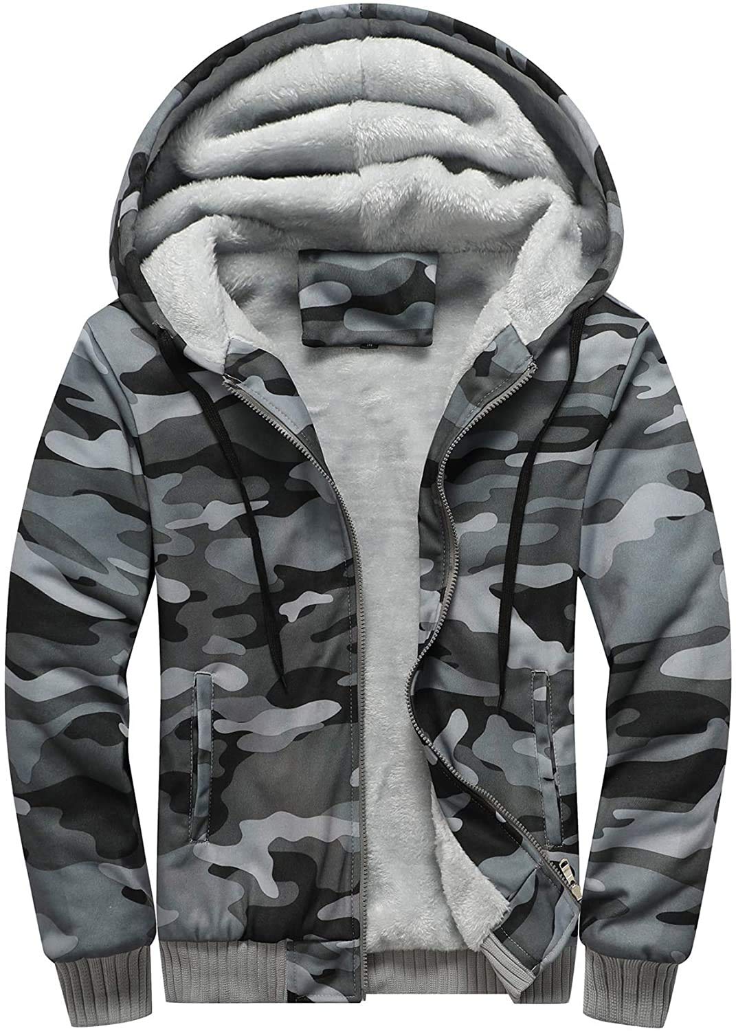 VSUSN Uomo Felpa con Cappuccio Manica Lunga Felpe con Cappuccio Vello Foderato Hoodies con Cerniera Cappotto Giacca Inverno Caldo