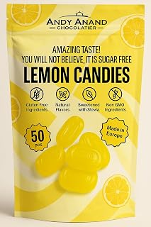 Andy Anand Sugar Free Honey Lemon Candy, Healthy Hard Candy with Zero Sugar, Low Calorie Snacks, Keto, Vegan, Gluten Free, No Preservatives - Flown from Europe, Diabetic Friendly (50 Pcs 7 Oz)