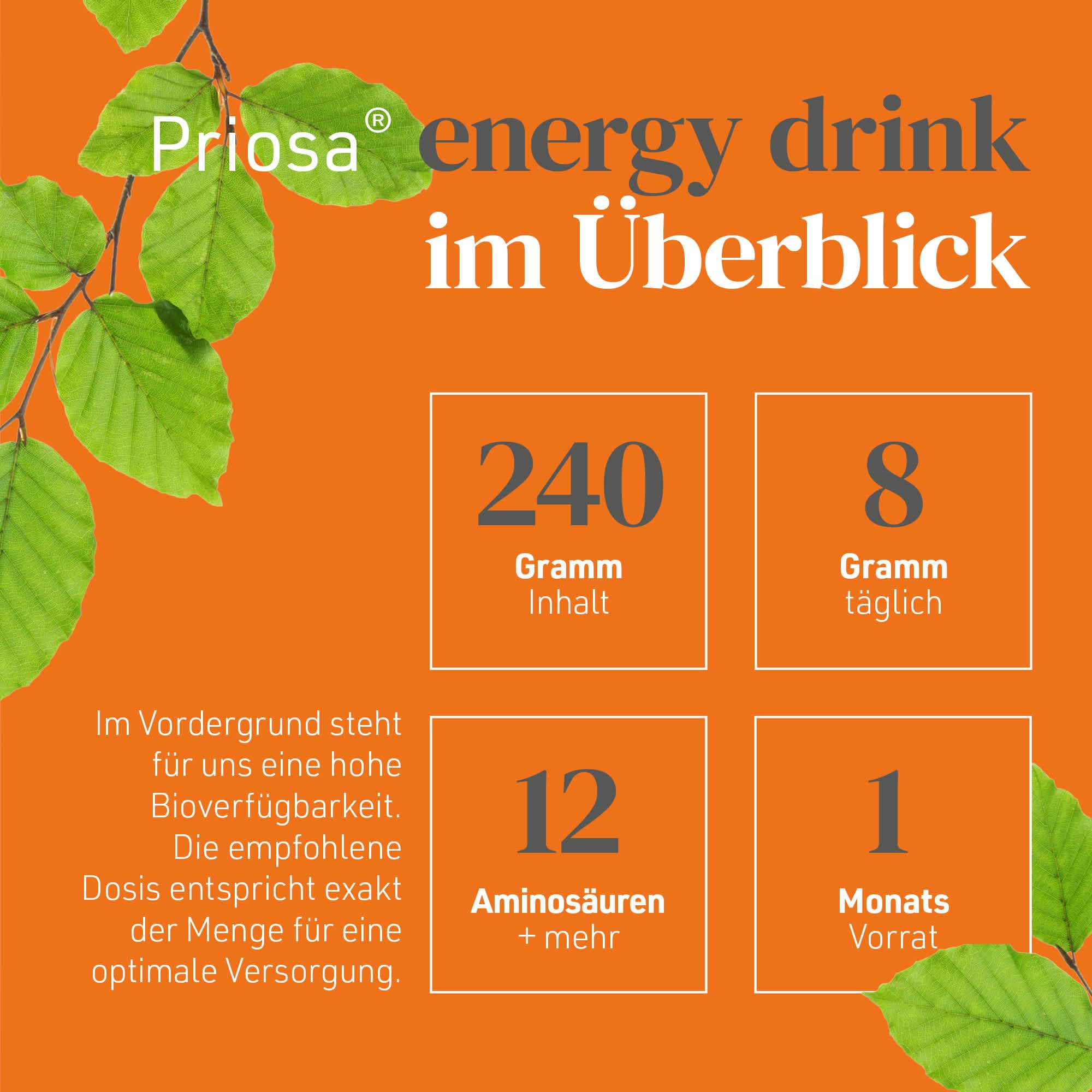 Priosa® energy drink Himbeere 240 g I Aminosäuren-Drink