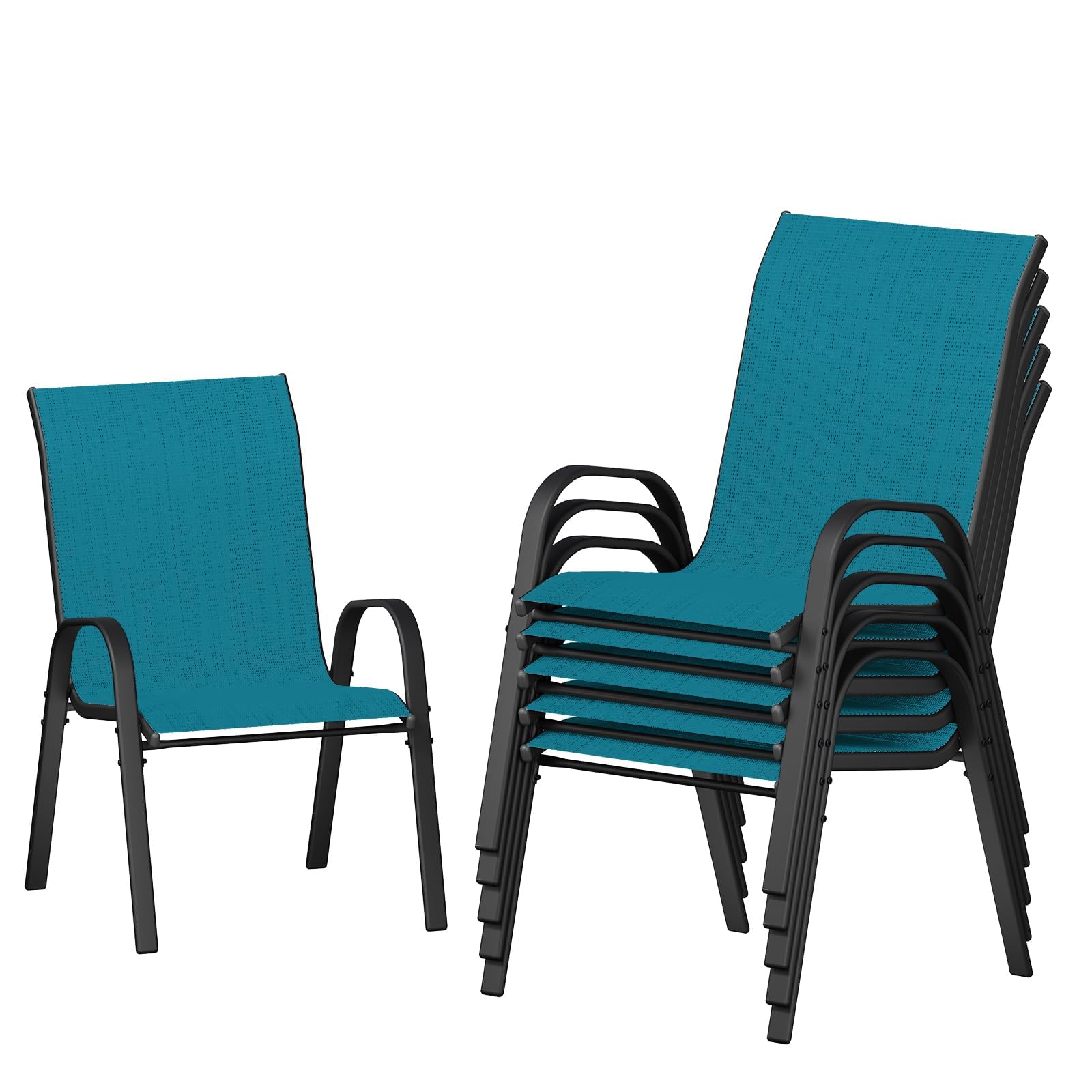 UDPATIO Patio Chairs Set of 6, Stackable Outdoor Dining Chairs with High Back, Breathable Textilene Fabric Outdoor Chair All Weather, 350LBS Capacity for Garden/Backyard (Light Blue)