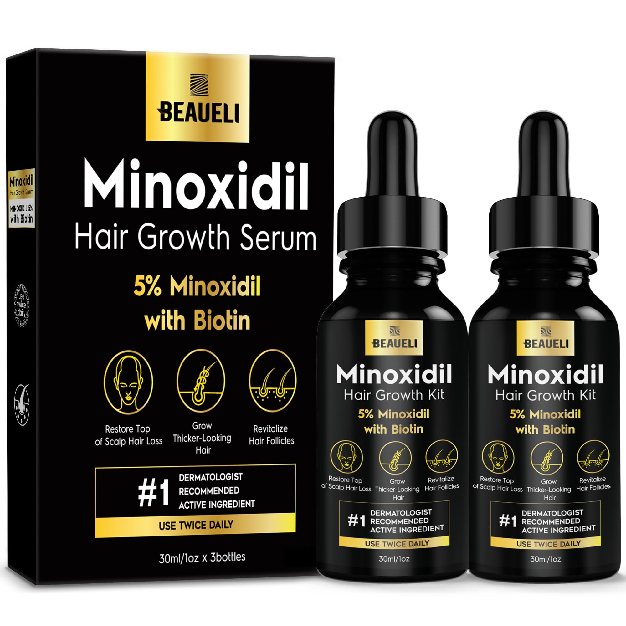 5 Minoxidil Hair Growth for Men and Women Extra Strength Minoxidil Beard Regrowth Treatment Serum with Biotin for