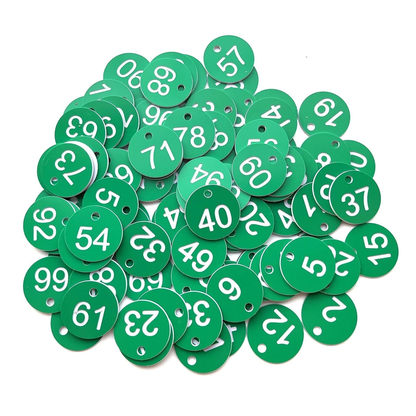 GPDNBIEU Numbered labels, Plastic Number Tags with Hole 100 pcs 1-100 Multicolor(Green)
