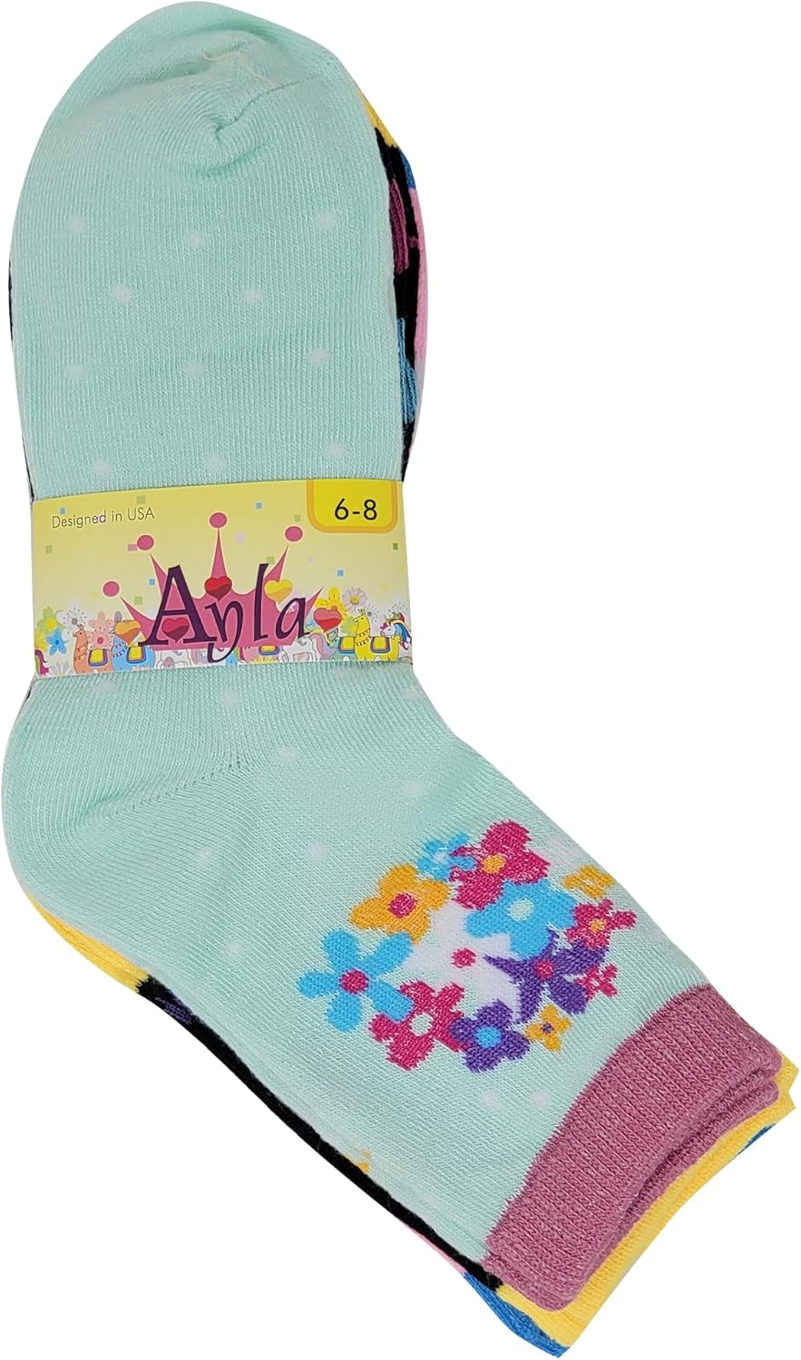 Different Touch 12 Pairs Pack Kids Girls Colorful Creative Fun Novelty Design Crew Socks - Image 8