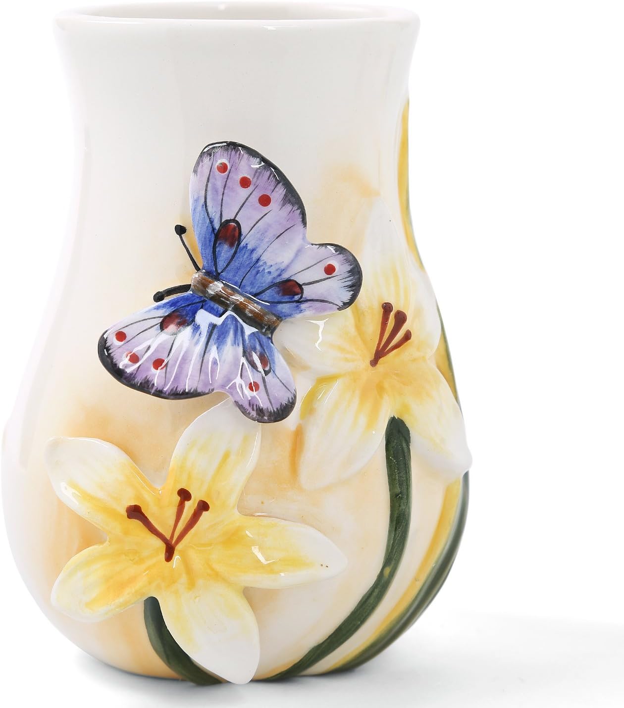 Ceramic Bathroom Accessory Set Dancing Butterfly Ceramic 5 Pieces Set,Including Toothbrush Holders,2 Gargle Tooth-Brushing Cups,Soap Dishes,Soap & Lotion Dispenser