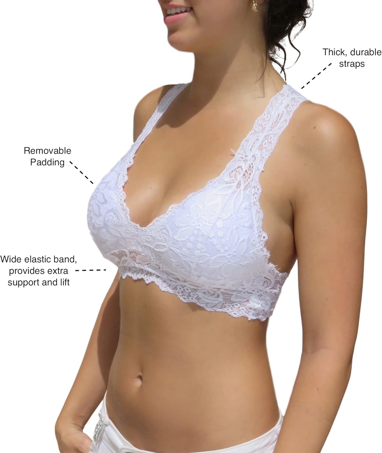 Blue 55 Women's Sexy Racerback Lace Plunge Bralette Padded Bra Top - Image 2