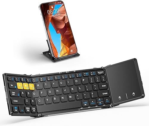 Teclado Bluetooth plegable, teclado portátil inalámbrico con panel táctil más grande, teclado de viaje plegable de tamaño de bolsillo para MacOS,