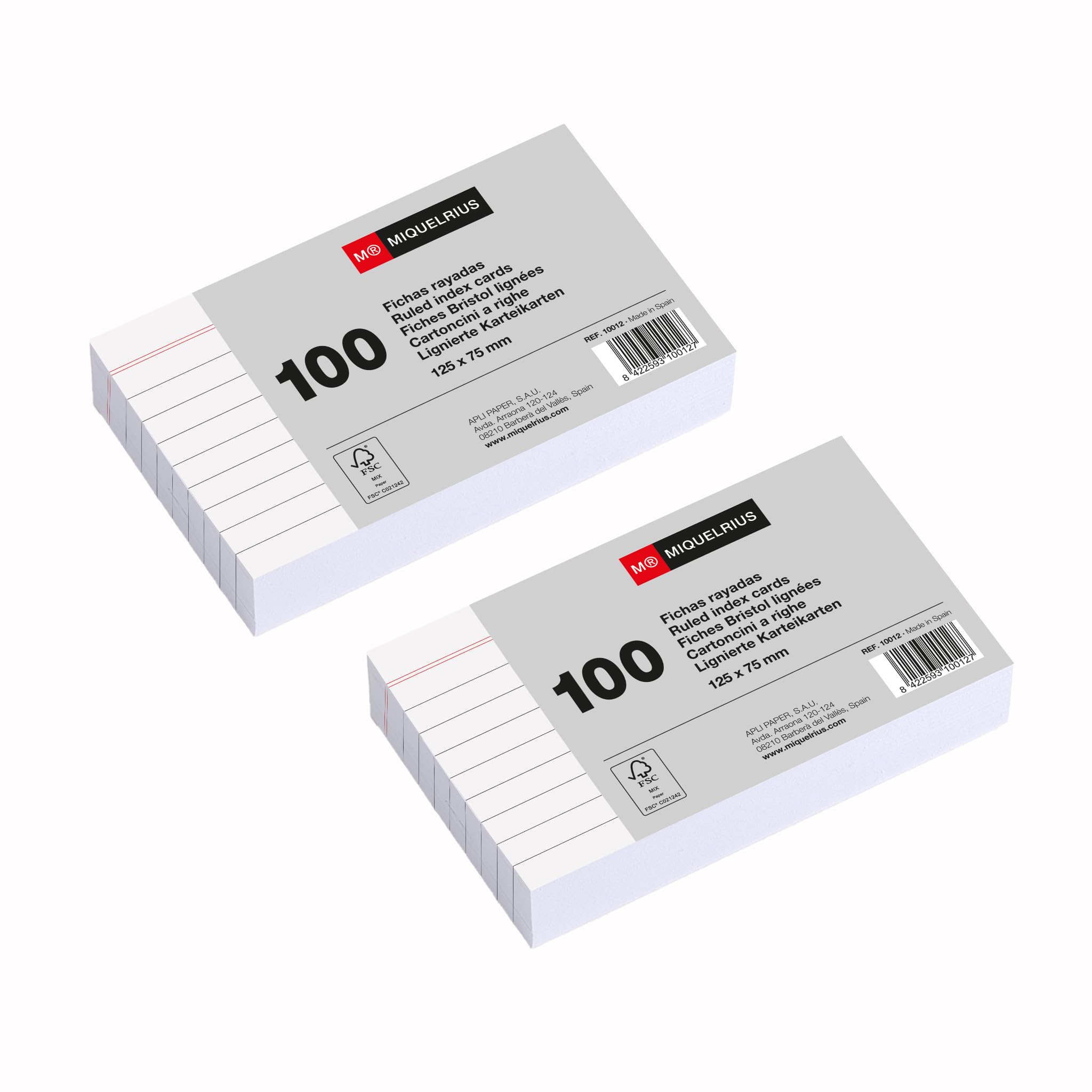 Miquelrius - Card Sheets, Study and Preparation Cards for oppositions, Pack of 200 Ruled Cards for Notes, Size 125 x 75 mm, Flashcards, School and Office Supplies