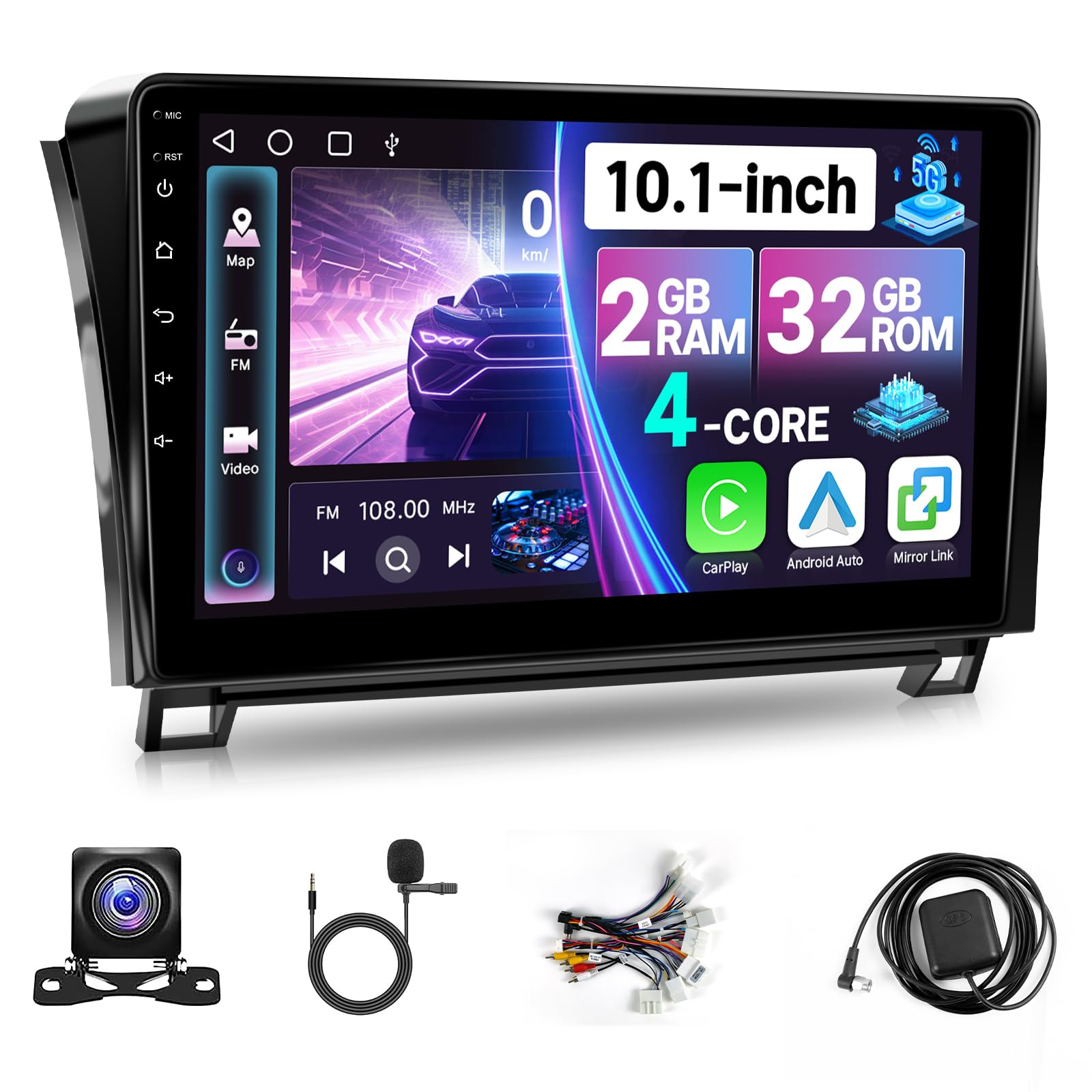 Photo 1 of 2+32GB Android 11 Car Stereo for Toyota Tundra 2007-2013 with Carplay Android Auto, KuTaiTai 10.1 Inch Touch Screen Radio for Toyota Sequoia 2008-2018 - Support J.B.L System