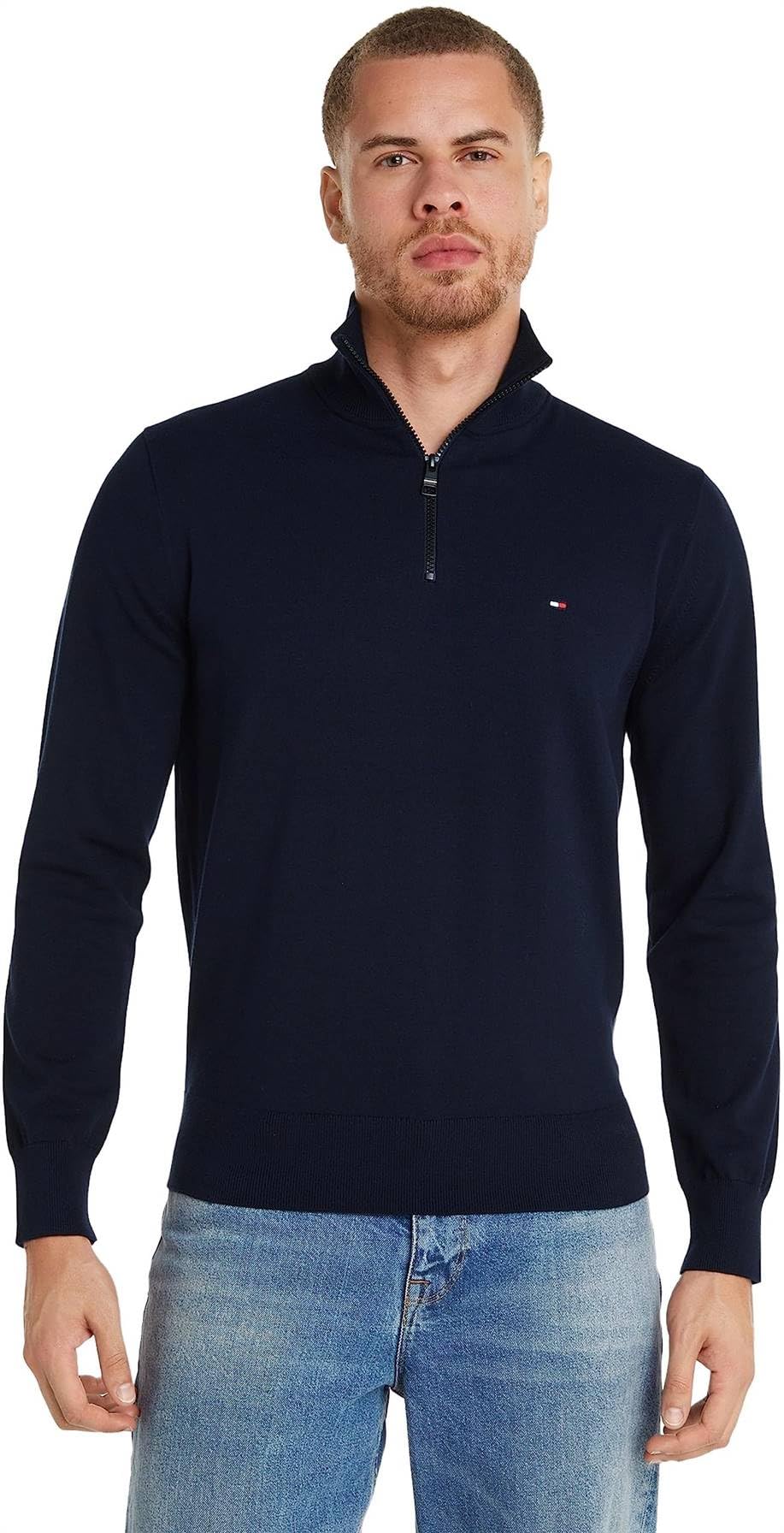 Tommy Hilfiger Men's Lightweight Pullover Quarter Zip Sweater, Desert Sky, S