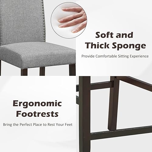 Miniatura 6 de Giantex Juego de 2 taburetes de bar, sillas de comedor de barra de 25 pulgadas de altura de mostrador con patas de madera de goma, reposapiés, carga