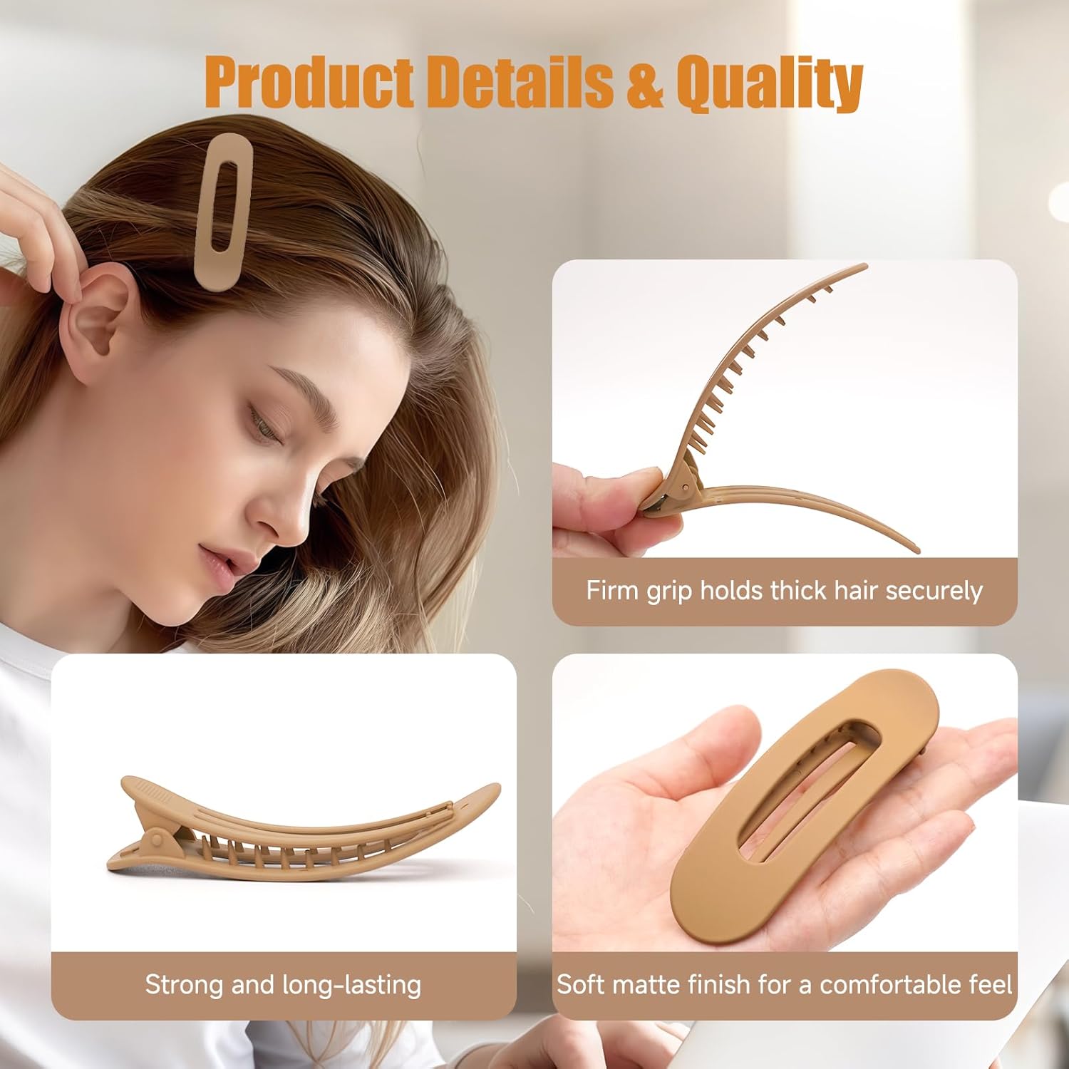 Picoway 12 Pack Flat Hair Clips for Women, 2 Styles Flat Claw Clips, Matte No Crease Strong Hold Non-slip Barrettes for Thick & Thin Hair, Stocking Stuffers for Girls - Image 4