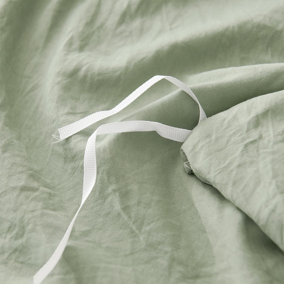 Green Ruffle Duvet Cover Queen 3Pcs Shabby Chic Farmhouse Bedding Set Girls 100% Washed Microfiber Duvet Cover Set Boho Vintage Ruffled Bedding with 2 Pillowcases(No Comforter) - Image 8