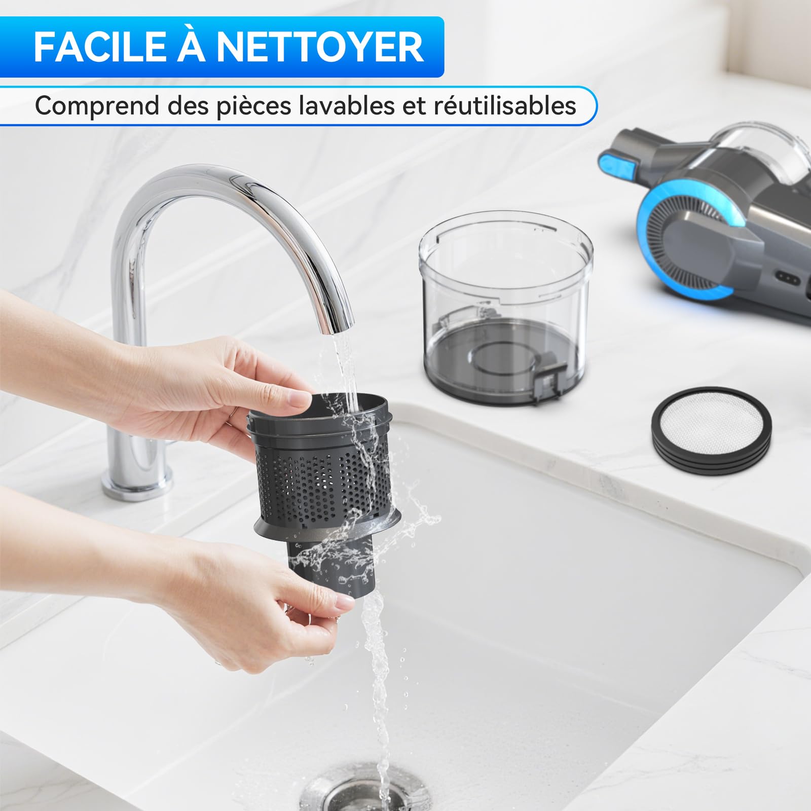 Aspirateur Balai sans Fil, 28kPa Aspirateur sans Fil, 6 en 1 Aspirateur Puissant Aspirateur sans Fil Puissant 55 Minutes d'Autonomie, Brosse LED, Aspirateur Balai pour Tapis Sols Poils d'animaux